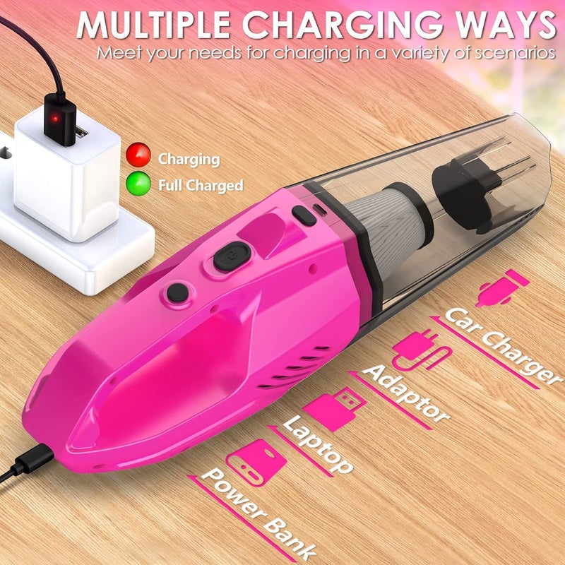THINKWORK Car Detailing Kit Interior Cleaner, Car Cleaning Kit with 8000PA Cordless Pink Handheld Vacuum Cleaner, Car Interior Detailing Brush Set, Pink Car Accessories, Gift for Women - Image 2